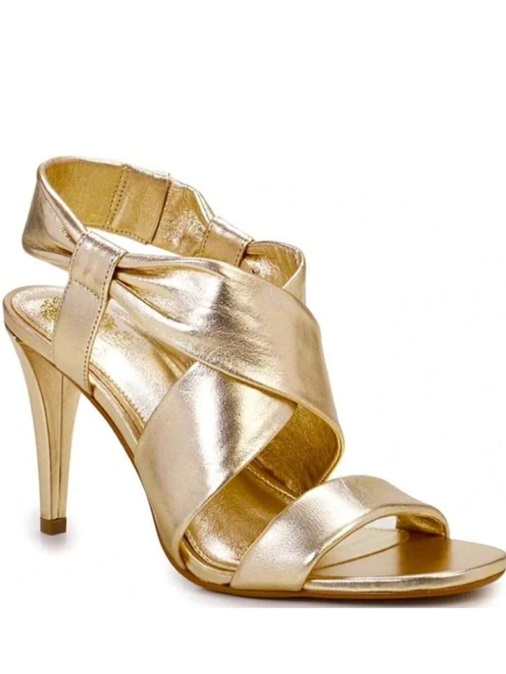 Vince Camuto Heeled Sandals 10 Golden Leather Chryssy Wrap Strappy Metal New$120